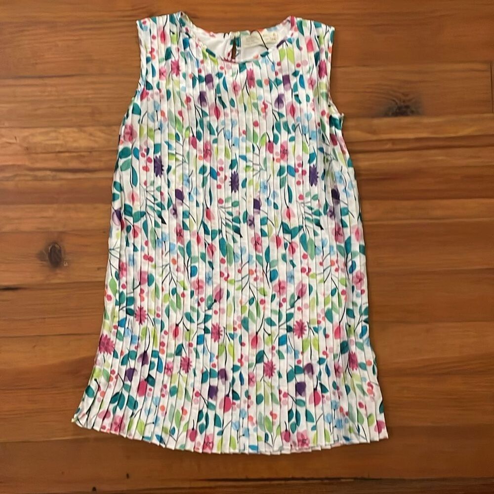 Zara Girls Floral Pleated Shift Dress Size 8 Sleeveless Easter White Pink - Picture 4 of 10